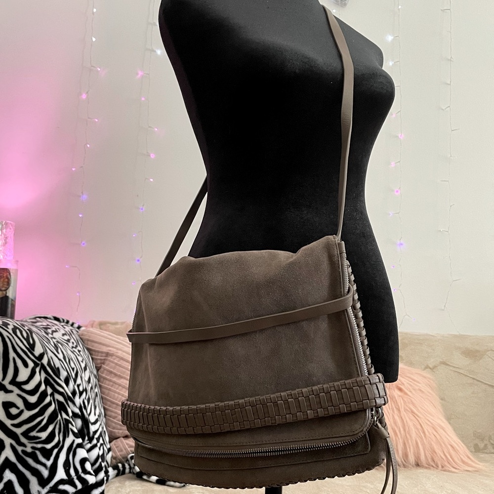 Suede leather oversized clutch/purse with strap from All Saints